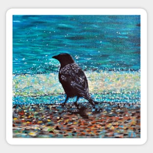 Crow on the Beach Painting Sticker